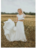 Two Piece Ivory Satin Minimalist Wedding Dress